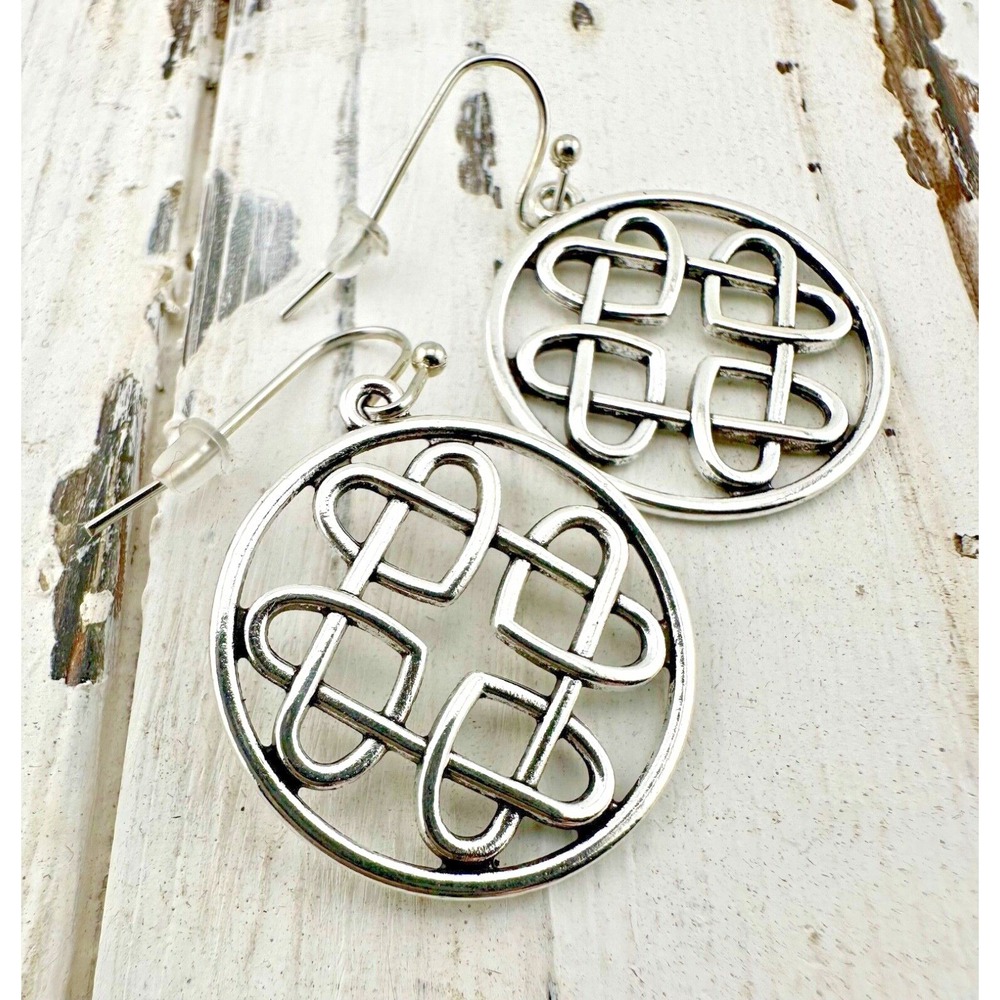 Heart Celtic Knot Earrings Silver Tone NEW